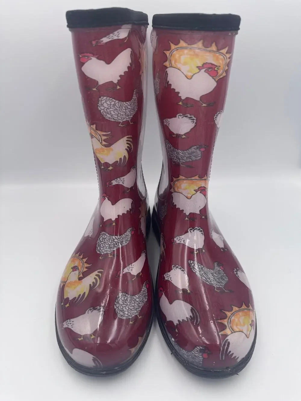 Sloggers Chicken & Rooster Print Mid-Calf Rain Women's Size 8 Waterproof